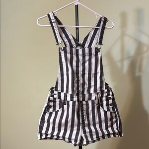 SOLD Black and White stripe overalls